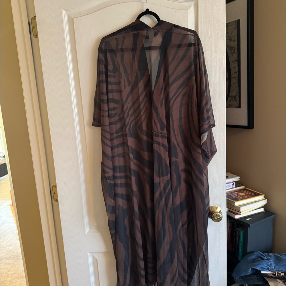 Brown and Black Sheer Zebra Print Kimono